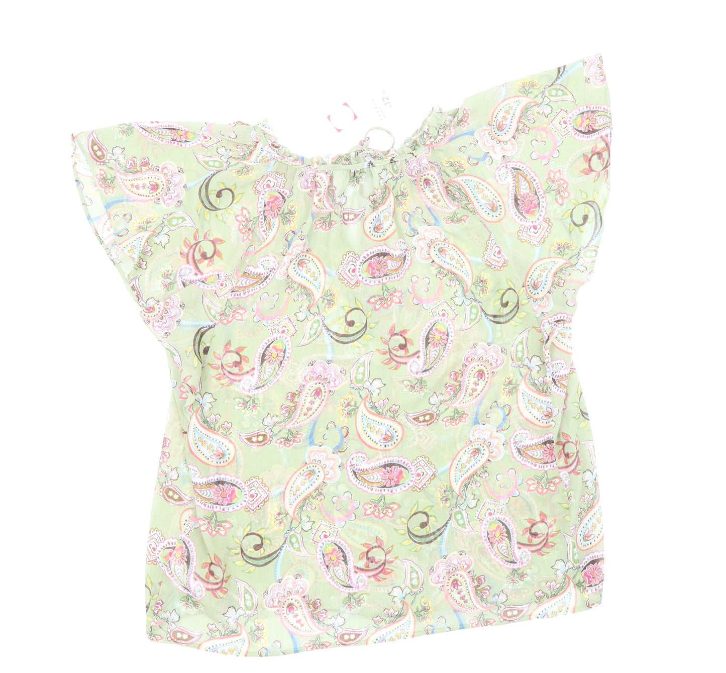 Papaya Womens Green Paisley Polyester Basic Blouse Size 12 V-Neck