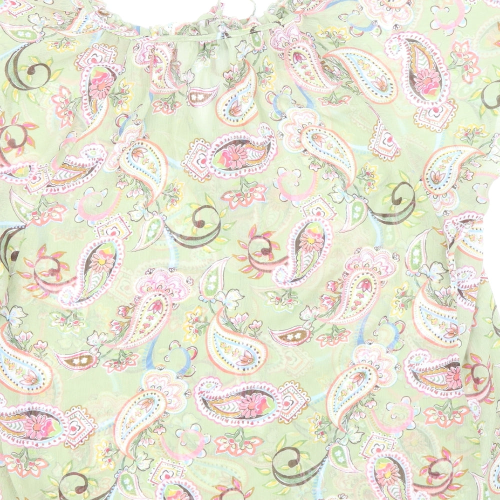 Papaya Womens Green Paisley Polyester Basic Blouse Size 12 V-Neck