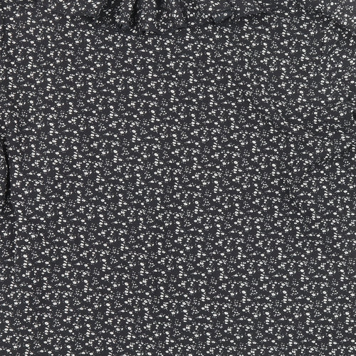 LTS Womens Black Floral Polyester Basic Blouse Size 14 V-Neck