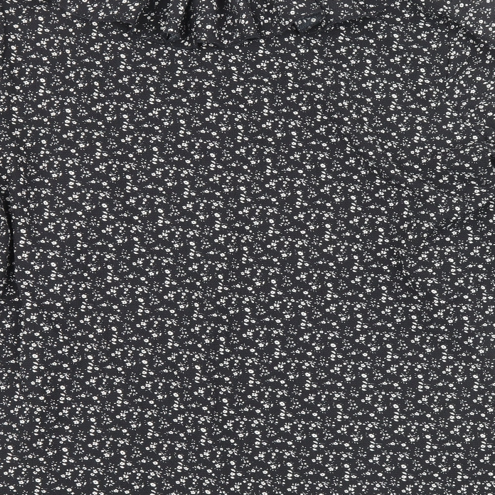 LTS Womens Black Floral Polyester Basic Blouse Size 14 V-Neck