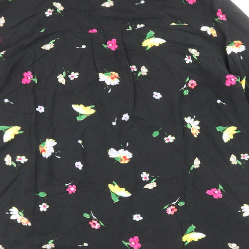 Warehouse Womens Black Floral Viscose Basic Button-Up Size 10 Collared