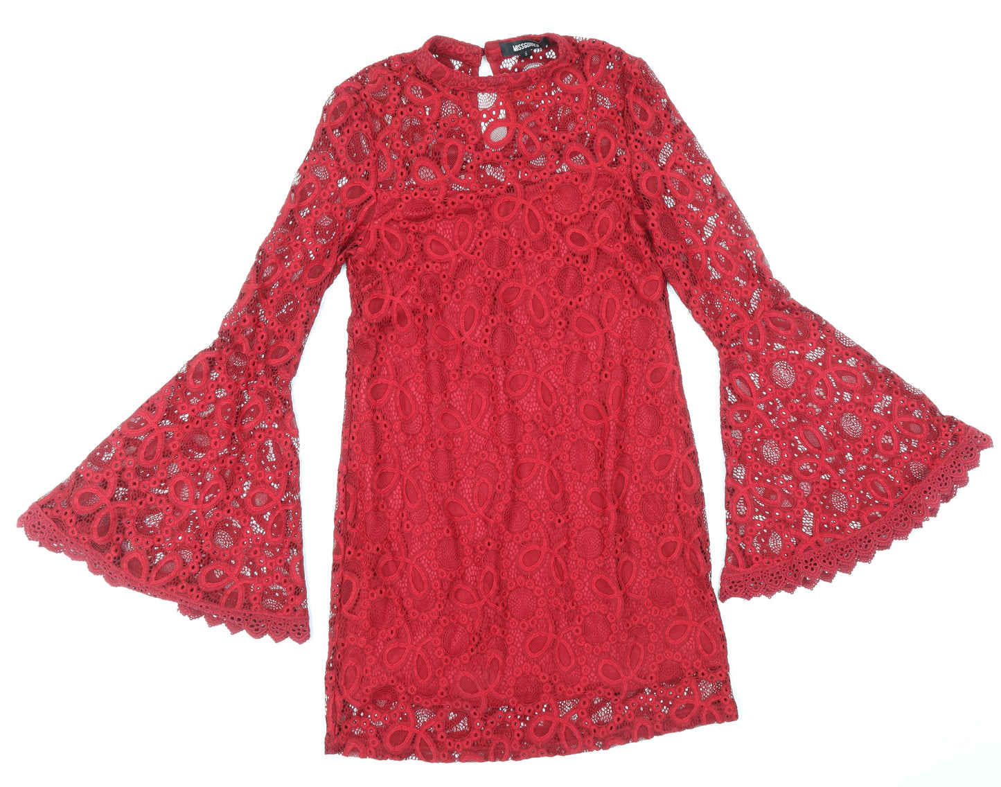 Missguided Womens Red Polyester Mini Size 6 Roll Neck Button - Voluminous Sleeves