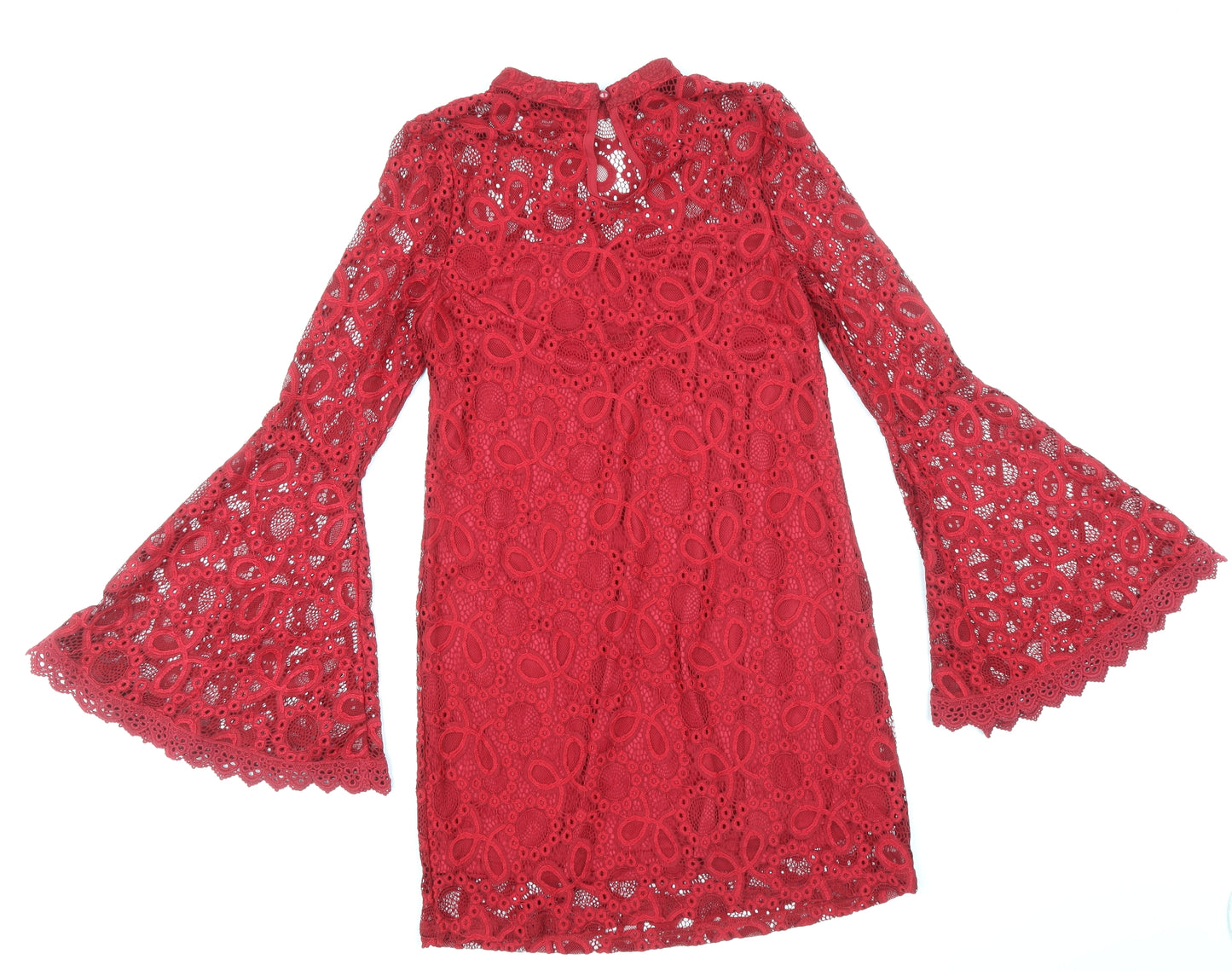 Missguided Womens Red Polyester Mini Size 6 Roll Neck Button - Voluminous Sleeves