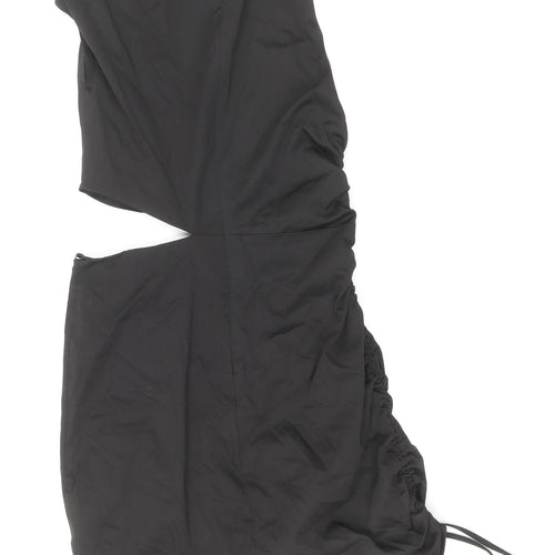 Zara Womens Black Cotton Mini Size S Round Neck Zip