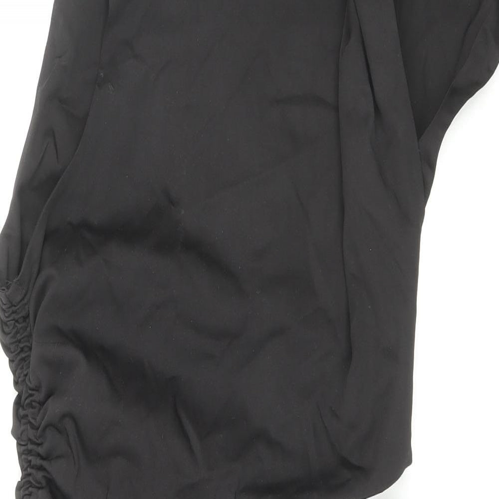 Zara Womens Black Cotton Mini Size S Round Neck Zip