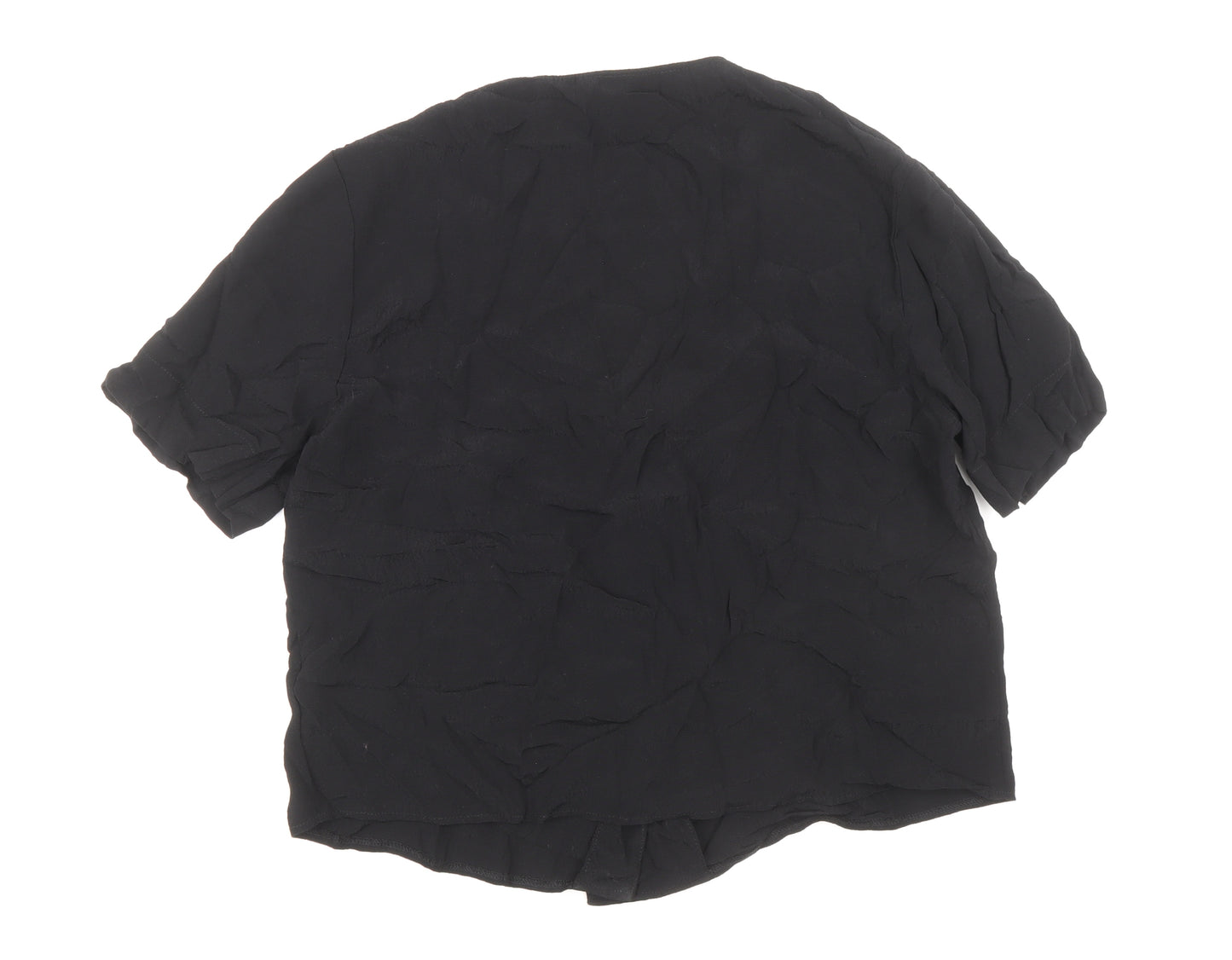 Topshop Womens Black Polyester Basic Blouse Size 12 V-Neck