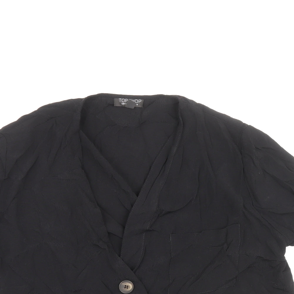 Topshop Womens Black Polyester Basic Blouse Size 12 V-Neck