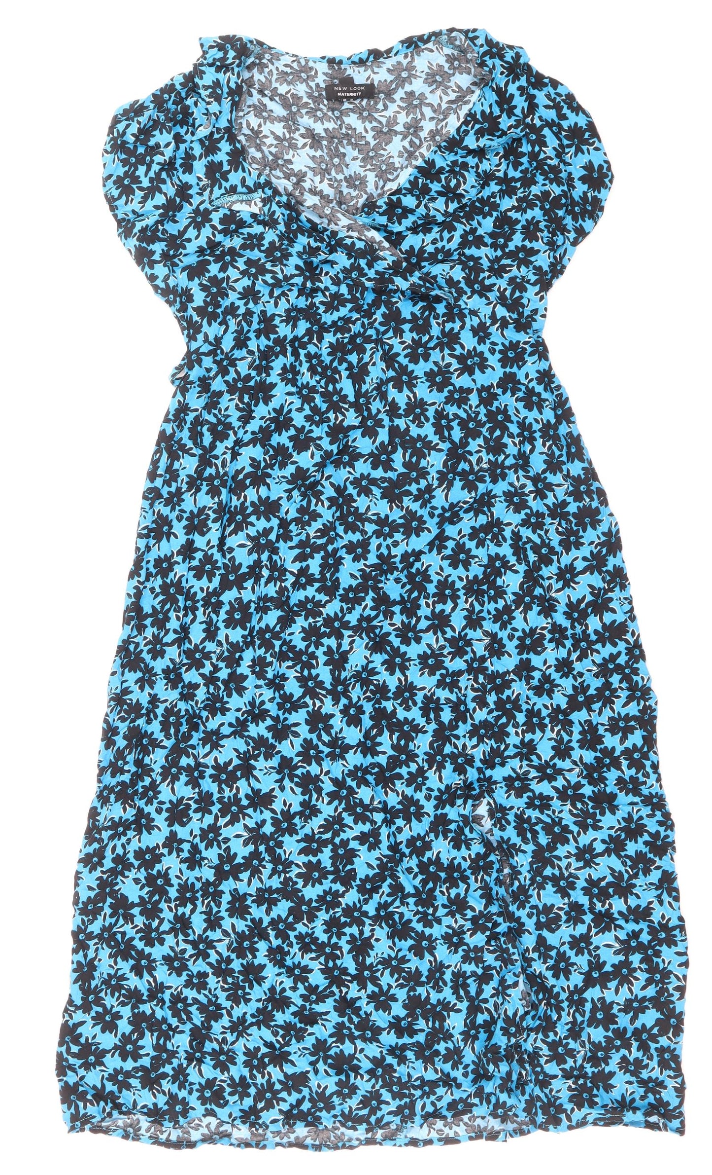 New Look Maternity Womens Blue Floral Viscose A-Line Size 10 Scoop Neck Pullover