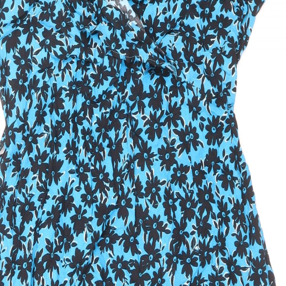 New Look Maternity Womens Blue Floral Viscose A-Line Size 10 Scoop Neck Pullover