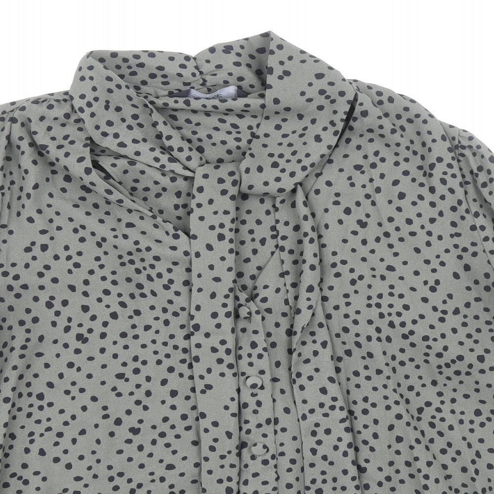 F&F Womens Green Geometric Polyester Basic Blouse Size 10 V-Neck - Tie Neck