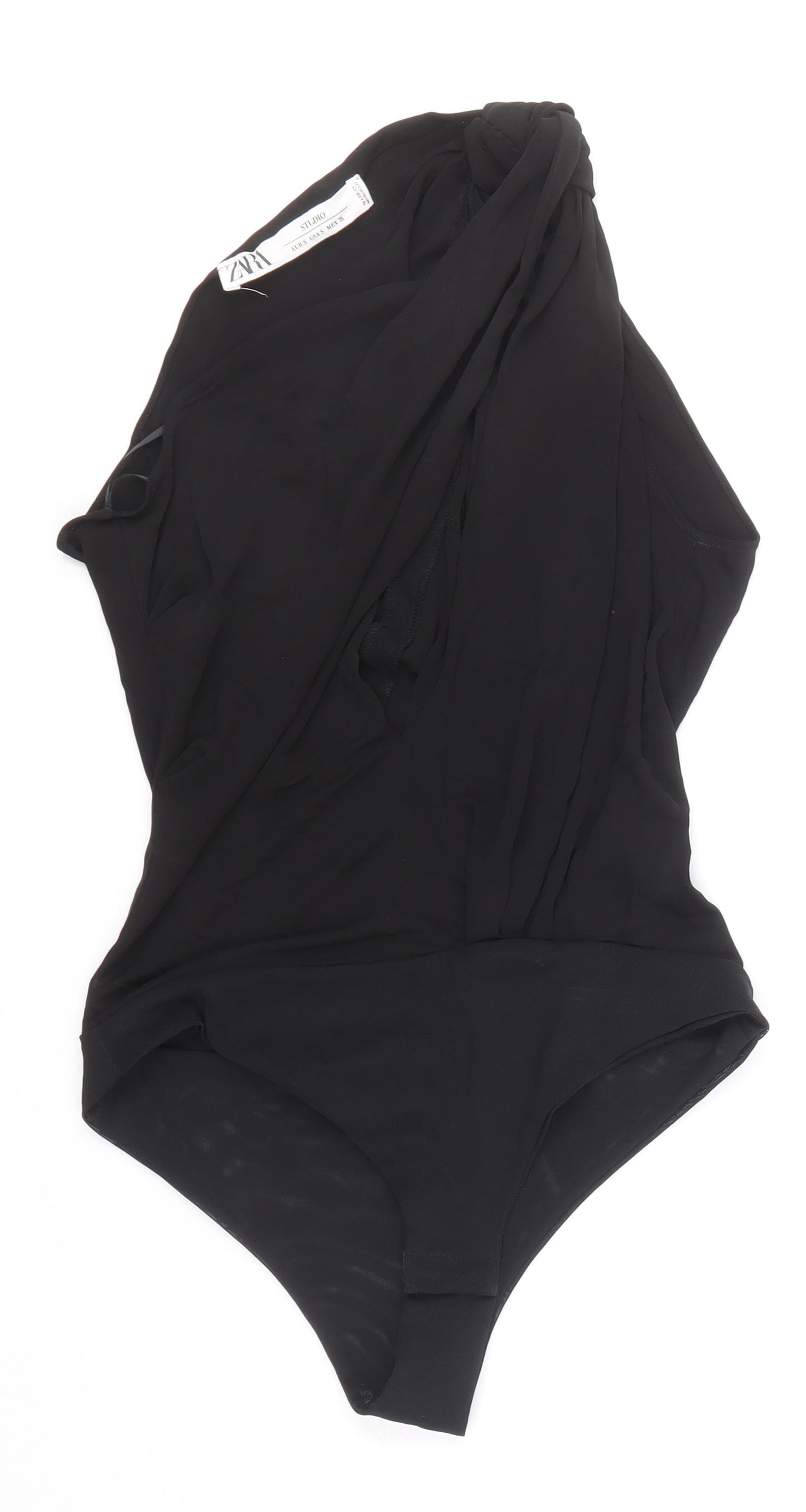 Zara Womens Black Polyamide Bodysuit One-Piece Size S Snap