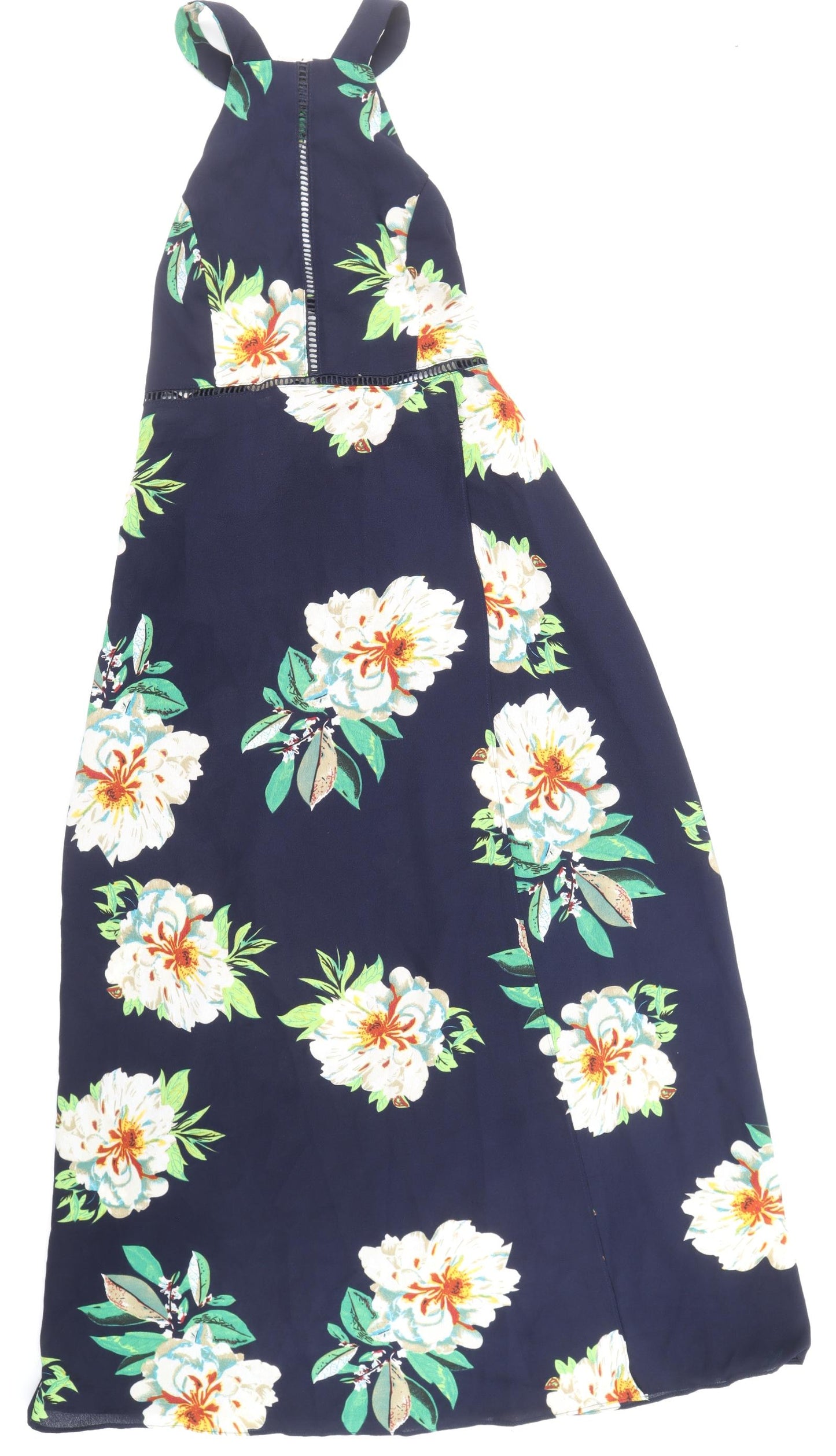 Preworn Womens Blue Floral Polyester Maxi Size XL Halter Tie