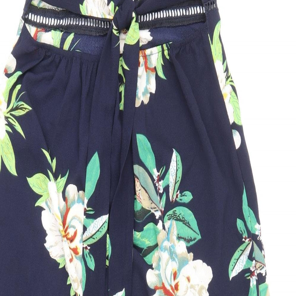 Preworn Womens Blue Floral Polyester Maxi Size XL Halter Tie