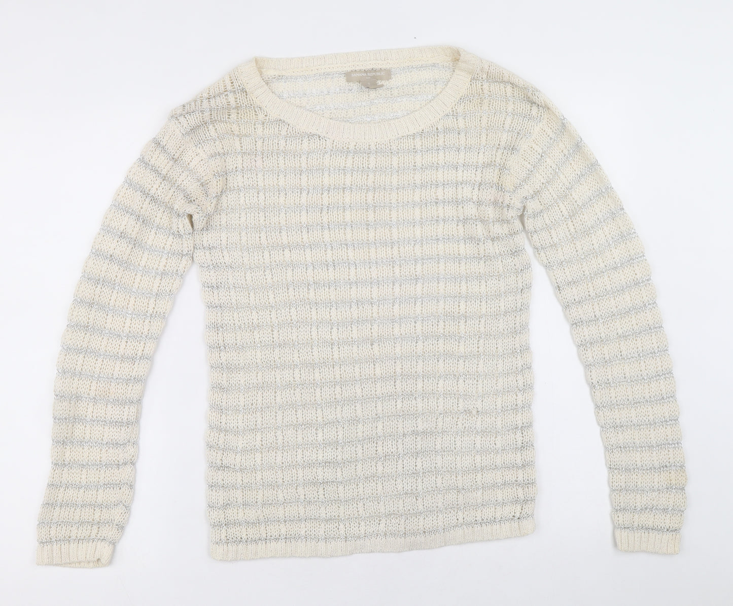 Banana Republic Womens Ivory Scoop Neck Striped Cotton Pullover Jumper Size S