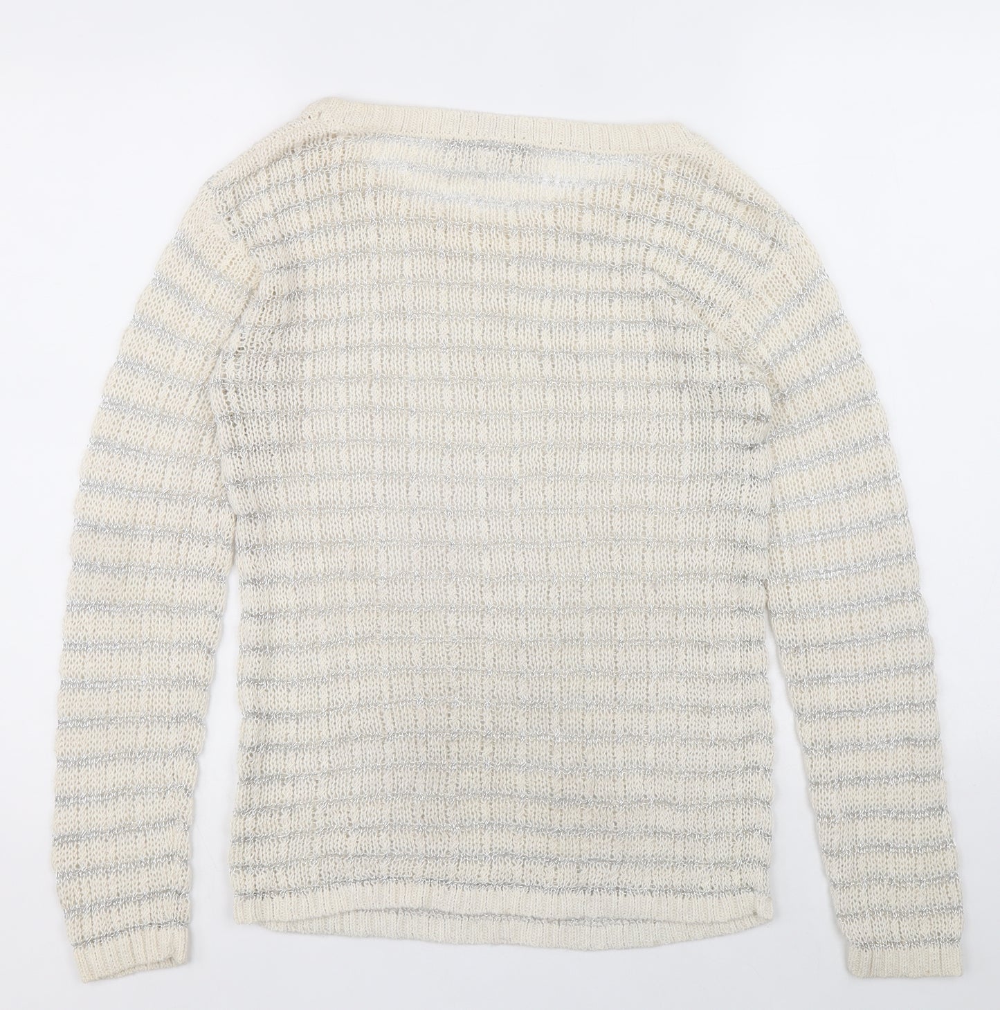 Banana Republic Womens Ivory Scoop Neck Striped Cotton Pullover Jumper Size S