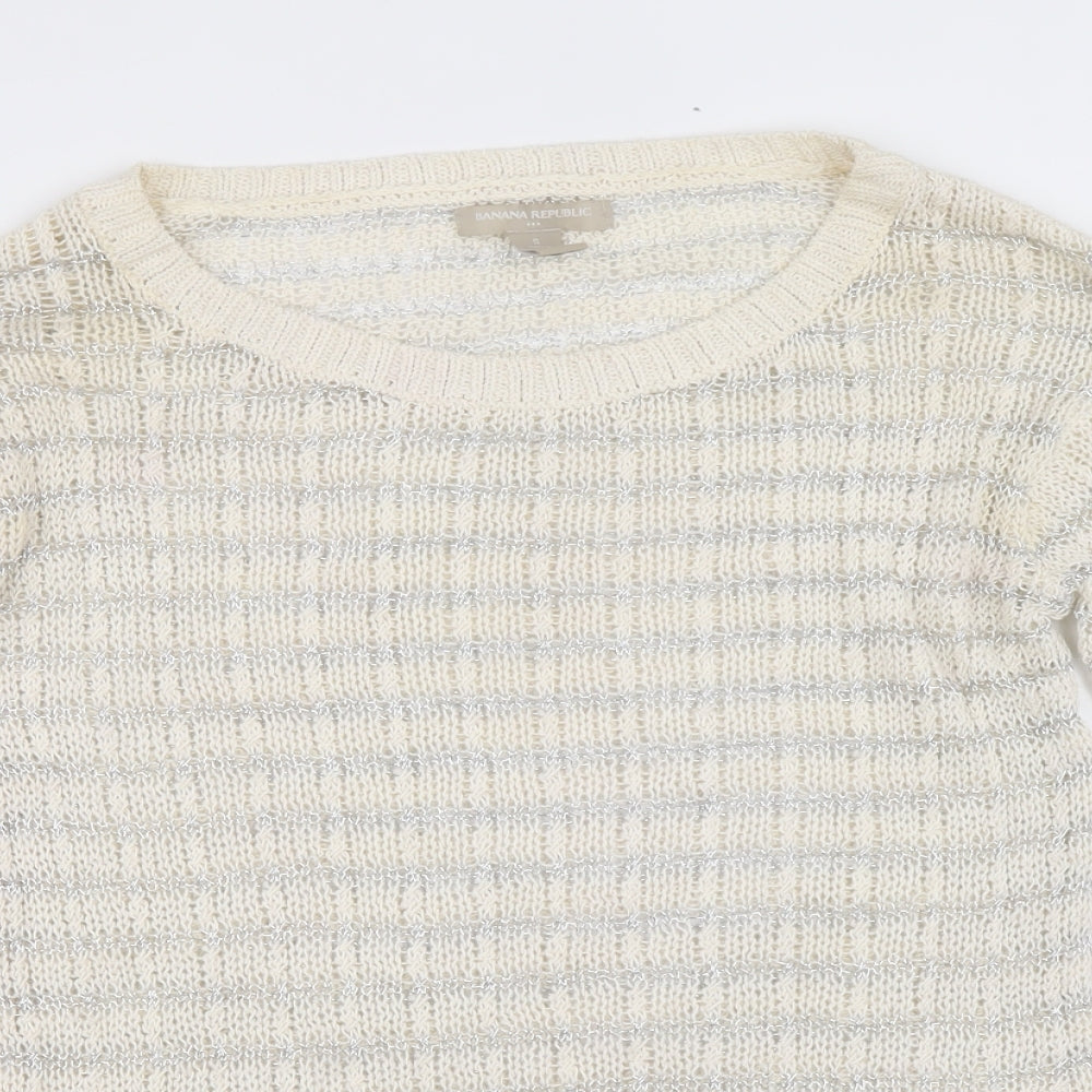 Banana Republic Womens Ivory Scoop Neck Striped Cotton Pullover Jumper Size S