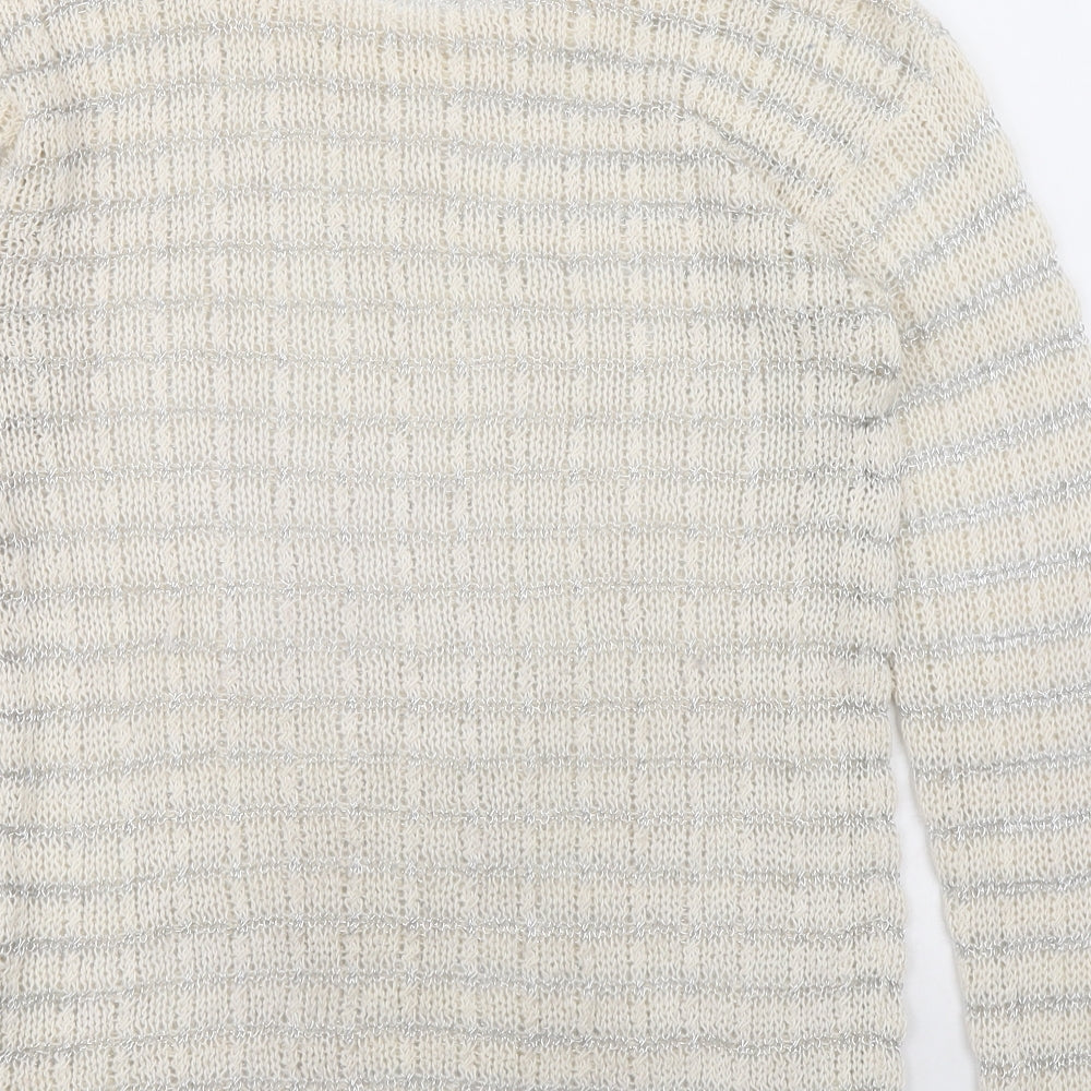 Banana Republic Womens Ivory Scoop Neck Striped Cotton Pullover Jumper Size S