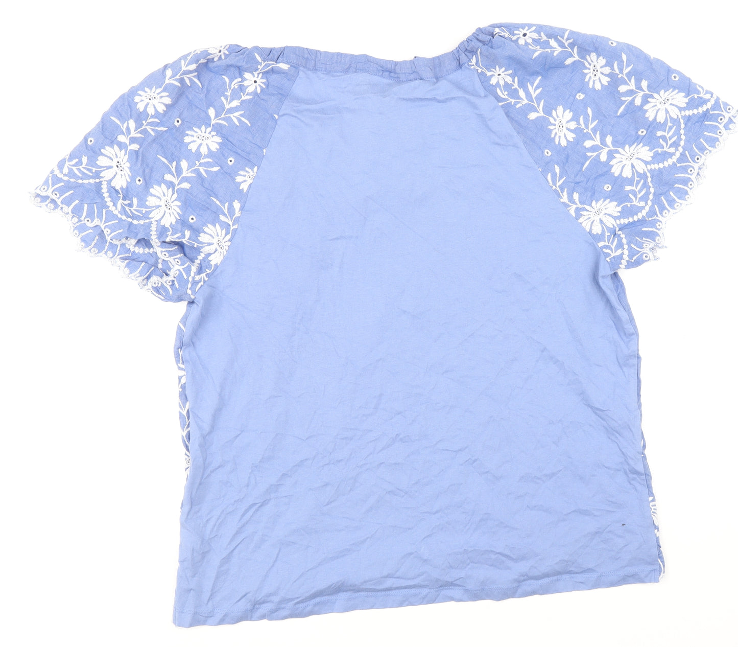 NEXT Womens Blue Floral Cotton Basic T-Shirt Size 14 Round Neck