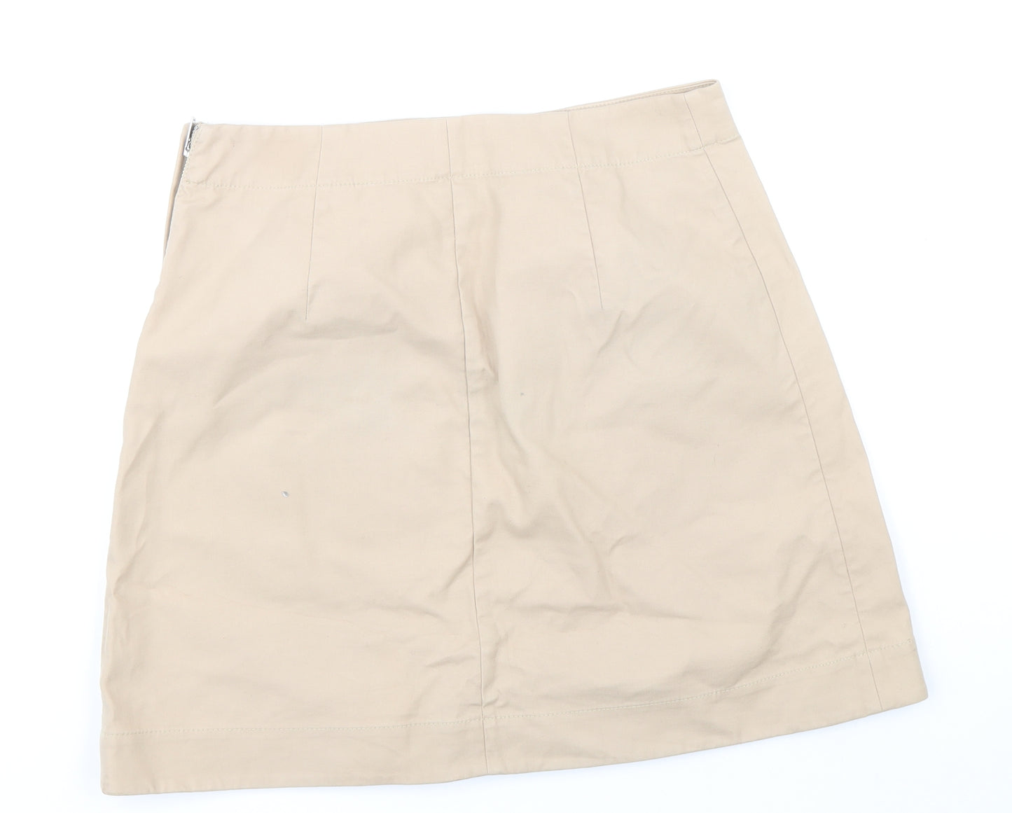 COS Womens Beige Cotton A-Line Skirt Size 8 Zip