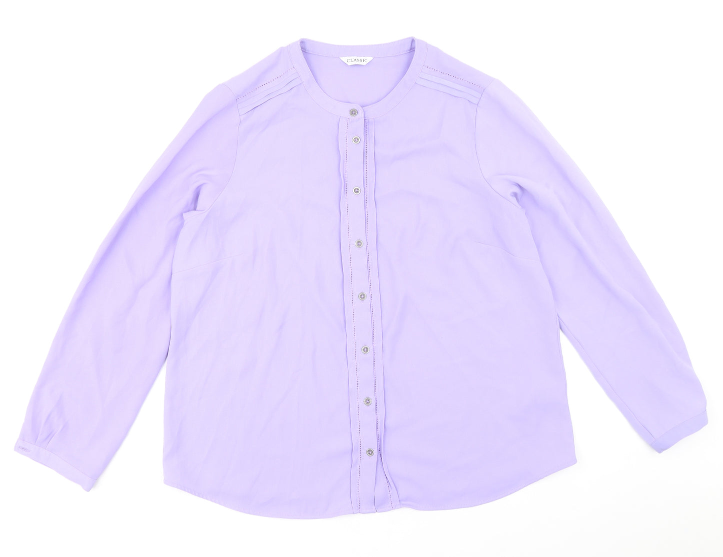 Marks and Spencer Womens Purple Polyester Basic Button-Up Size 16 Round Neck
