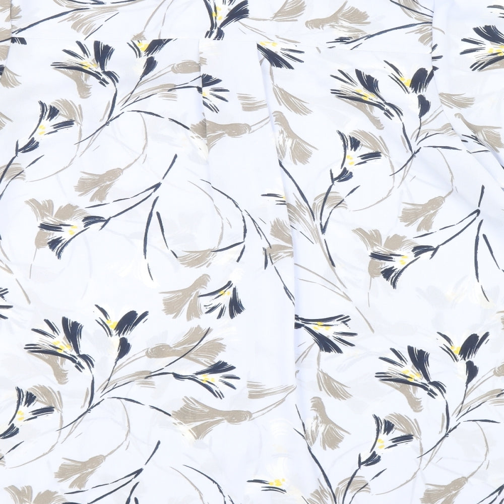 TU Womens White Floral Polyester Basic Button-Up Size 12 Collared