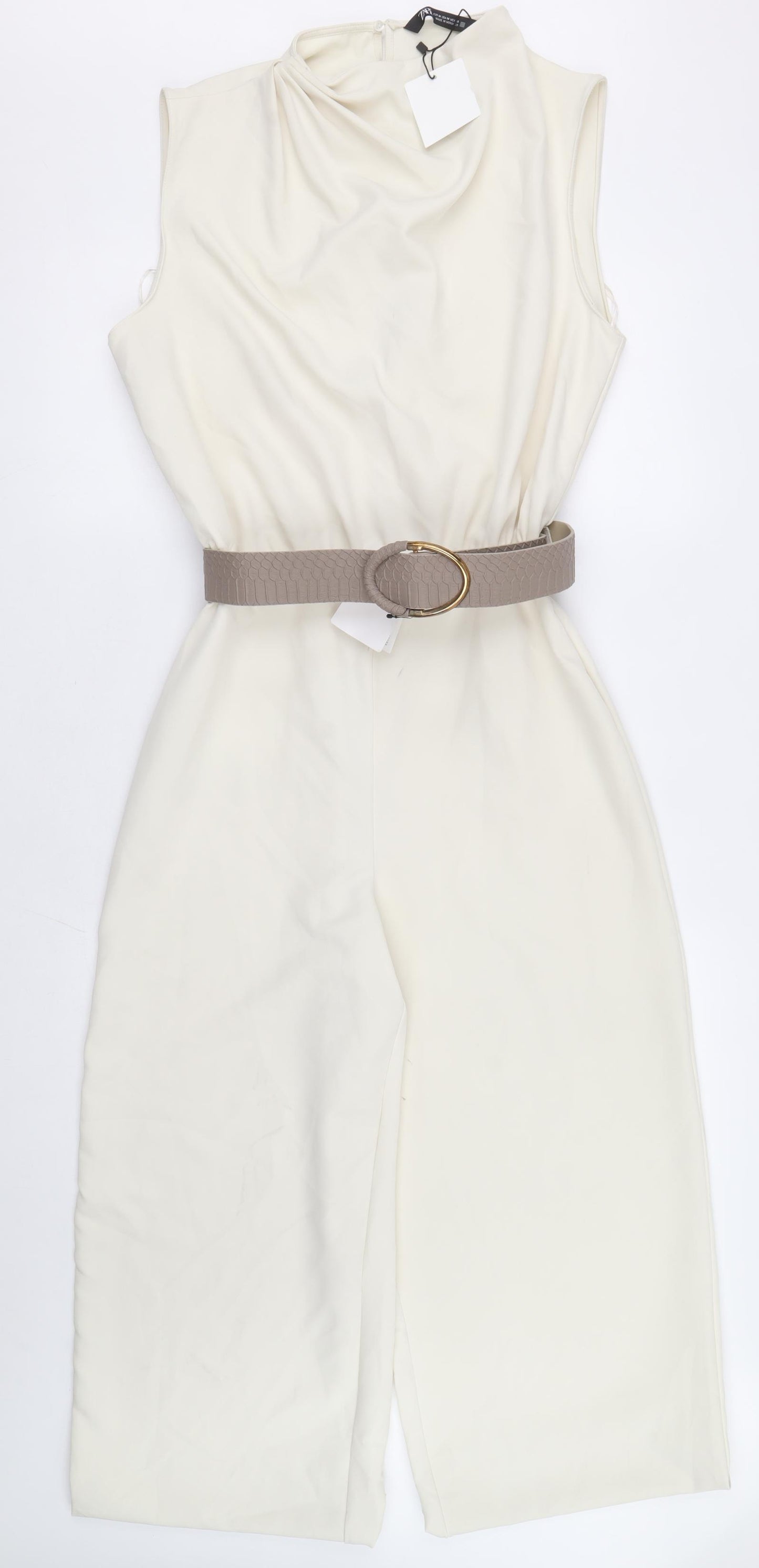 Zara Womens Ivory Viscose Jumpsuit One-Piece Size M Zip