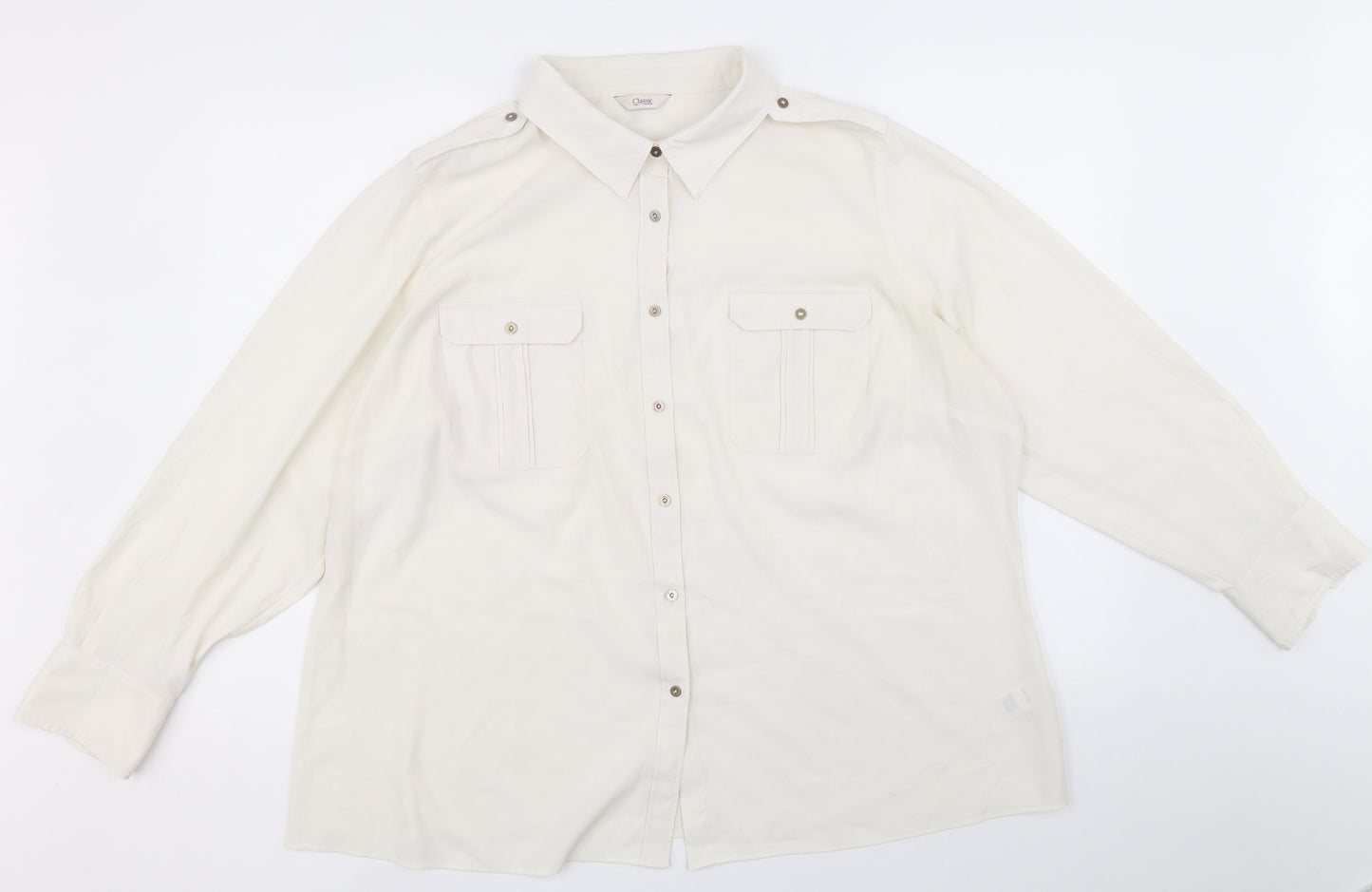 Marks and Spencer Womens Ivory Polyester Basic Button-Up Size 22 Collared