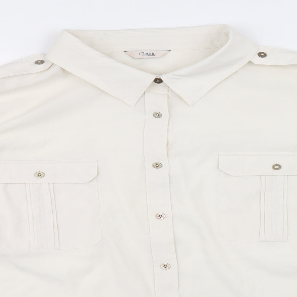 Marks and Spencer Womens Ivory Polyester Basic Button-Up Size 22 Collared