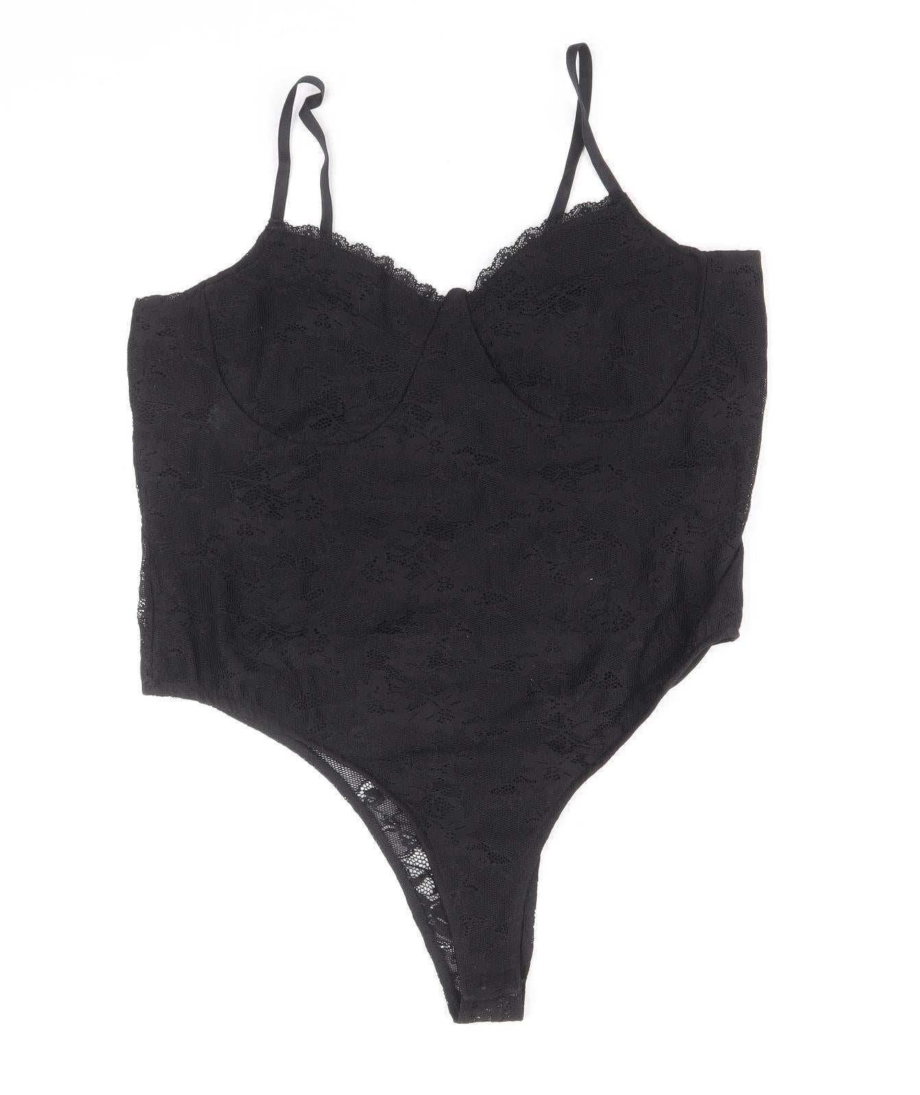 Primark Womens Black Floral Polyester Bodysuit One-Piece Size 12 Snap