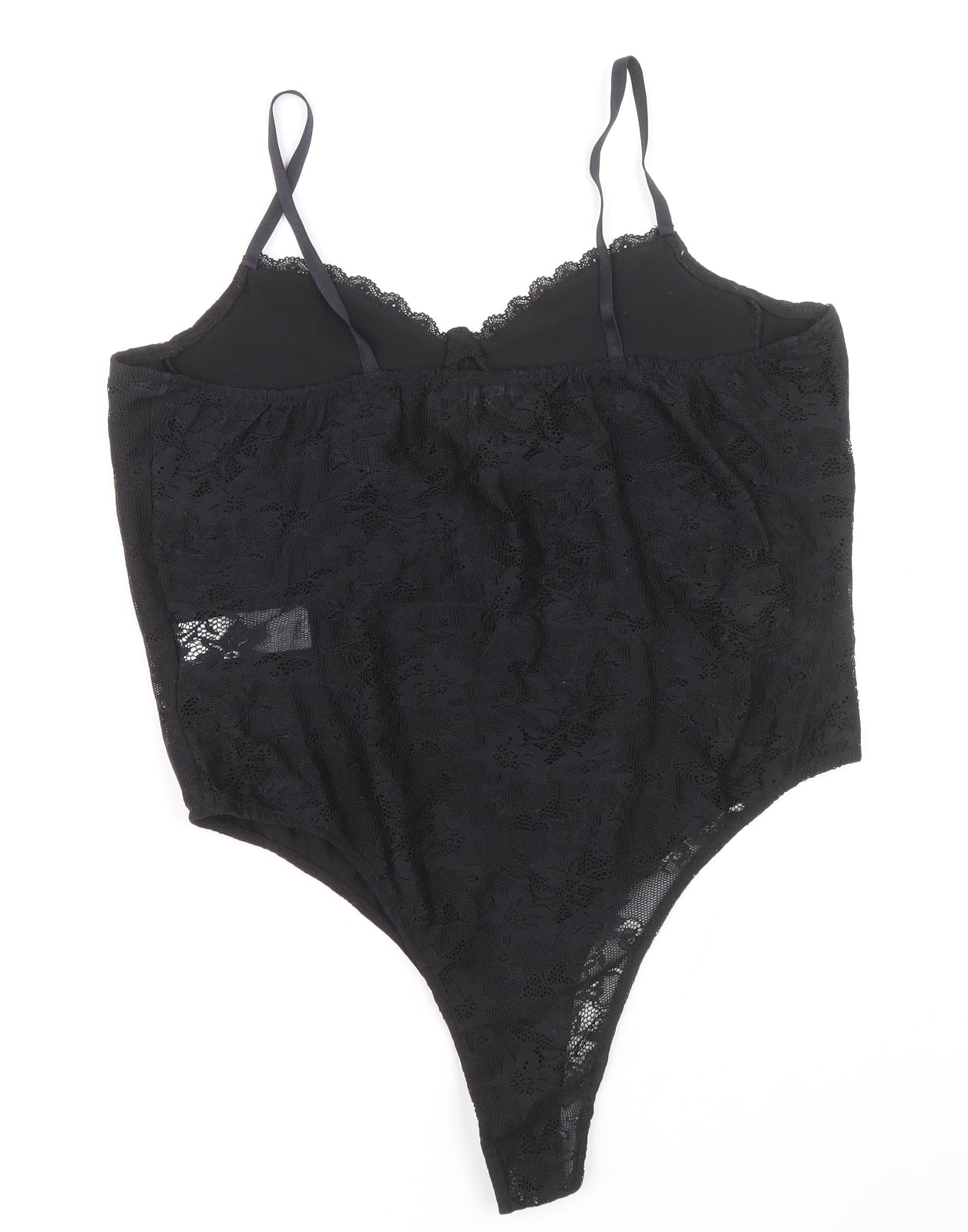 Primark Womens Black Floral Polyester Bodysuit One-Piece Size 12 Snap