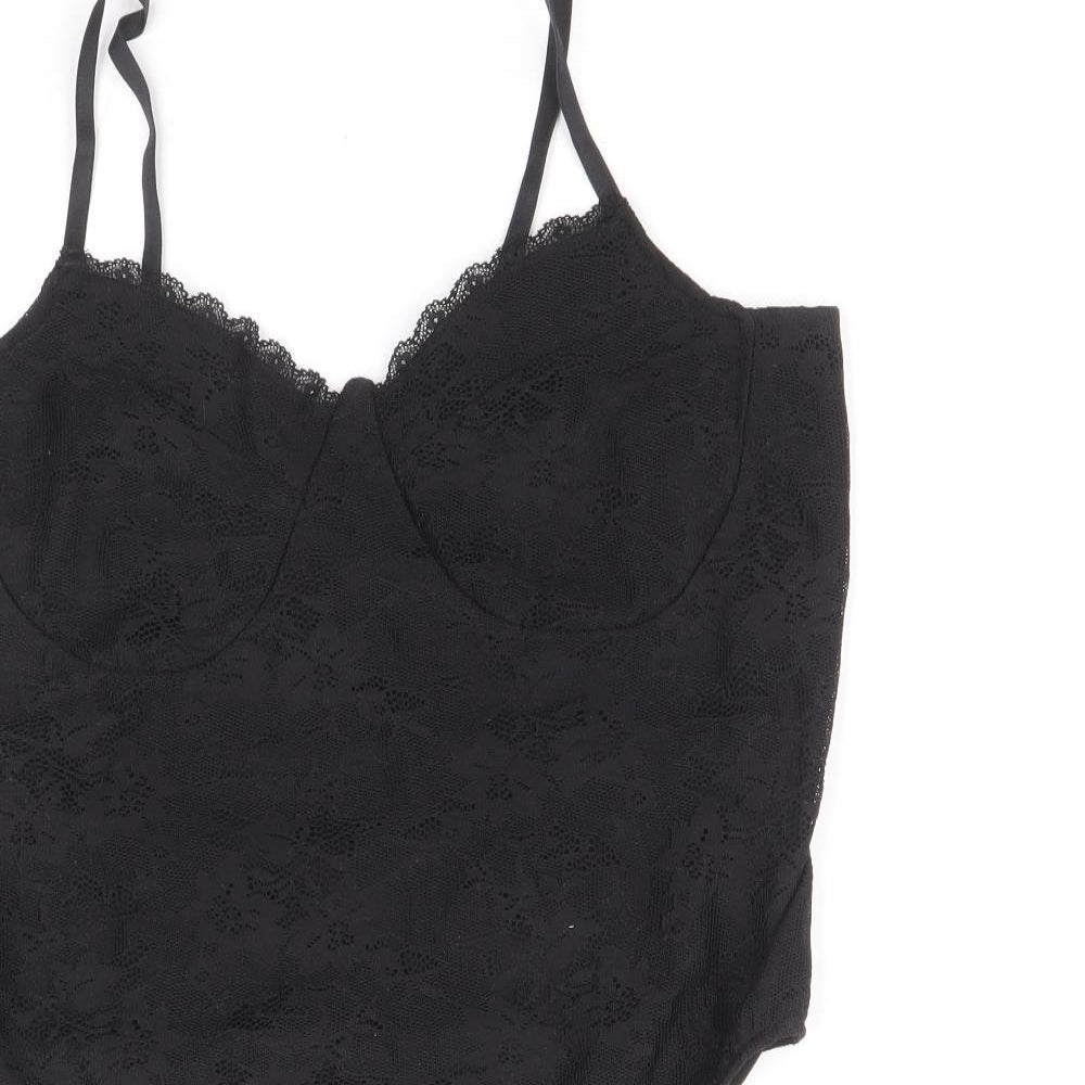 Primark Womens Black Floral Polyester Bodysuit One-Piece Size 12 Snap