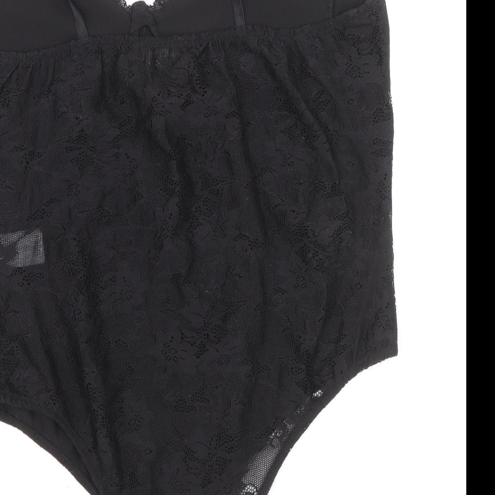 Primark Womens Black Floral Polyester Bodysuit One-Piece Size 12 Snap