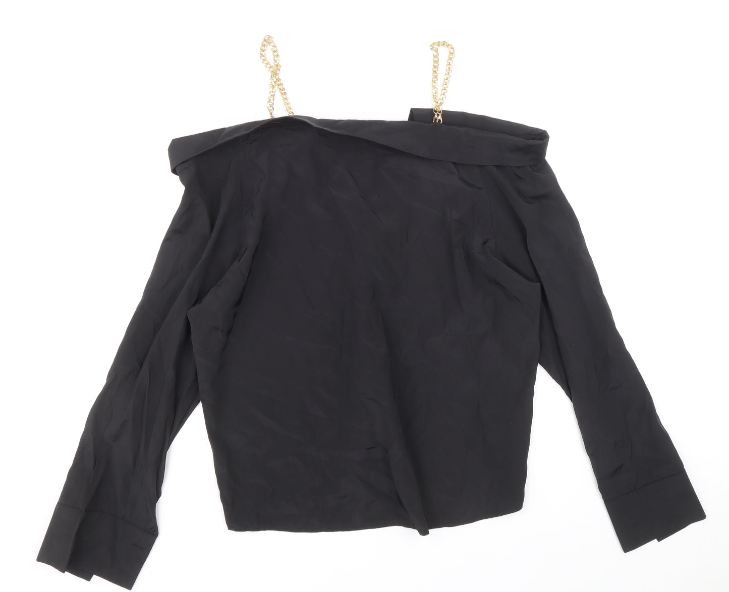 SheIn Womens Black Polyester Basic Button-Up Size 8 Off the Shoulder - Chain Straps