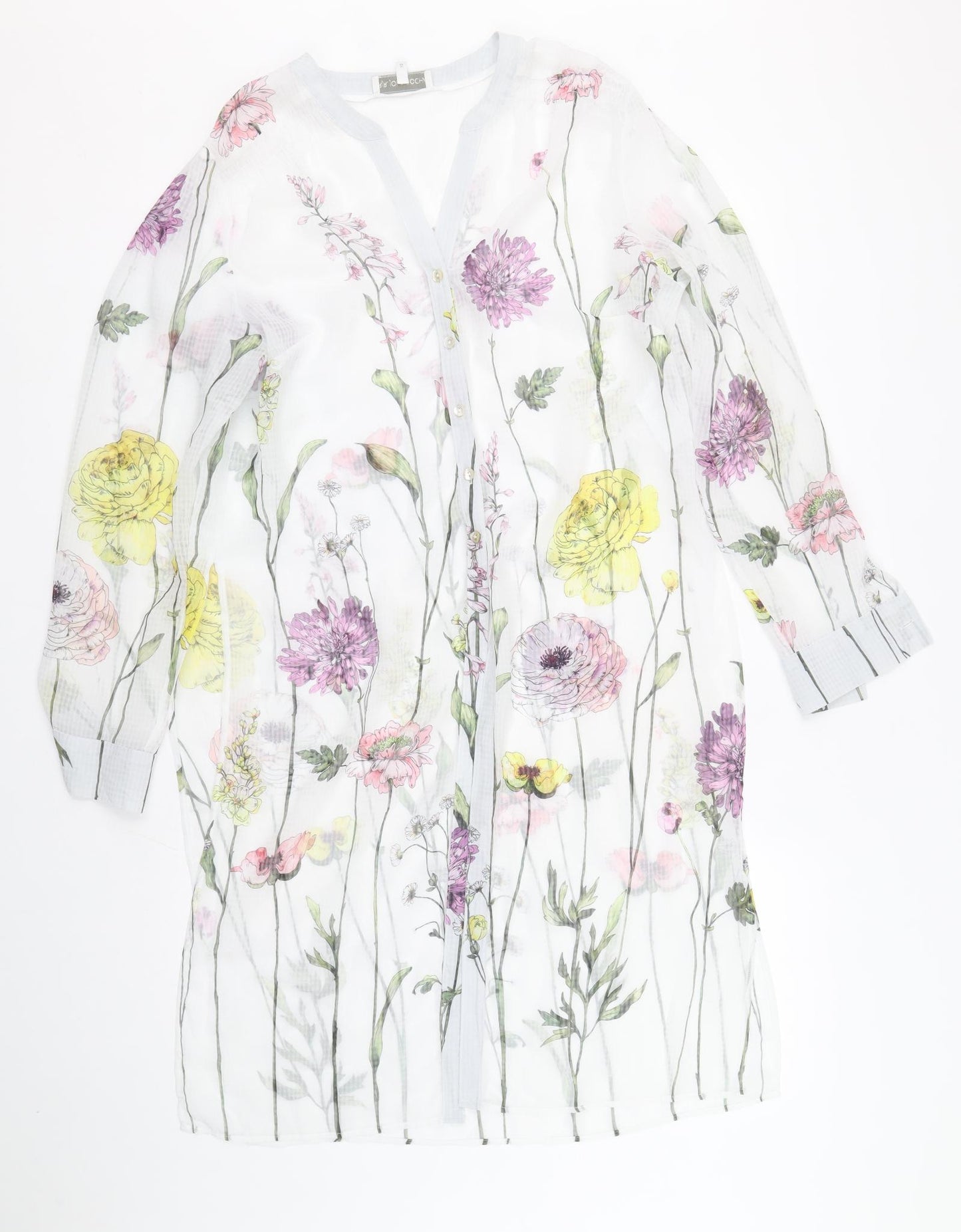 Debenhams Womens White Floral Polyester Tunic Blouse Size 10 V-Neck