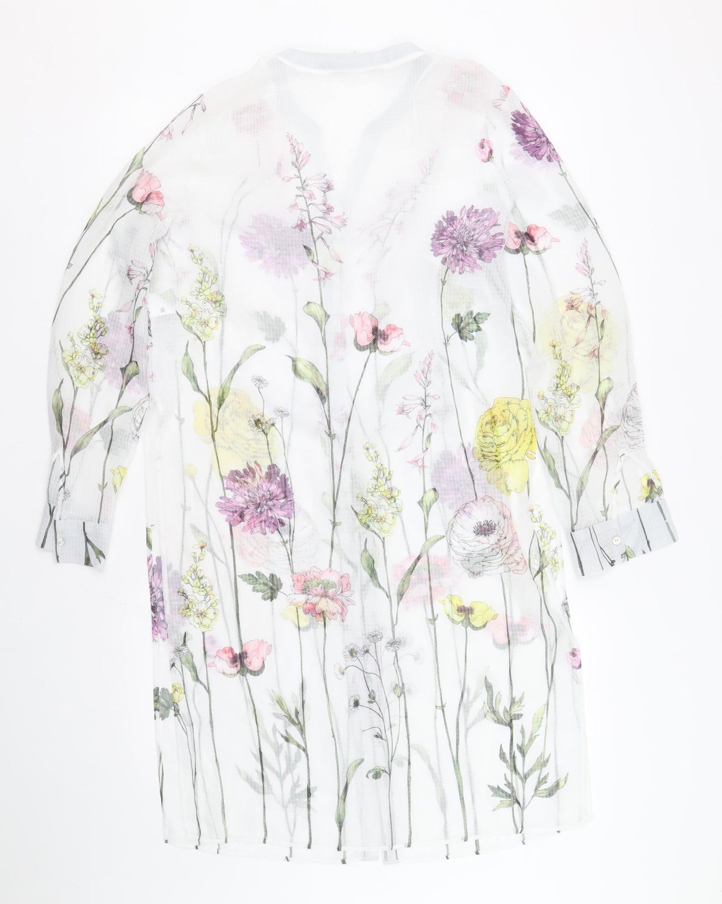 Debenhams Womens White Floral Polyester Tunic Blouse Size 10 V-Neck