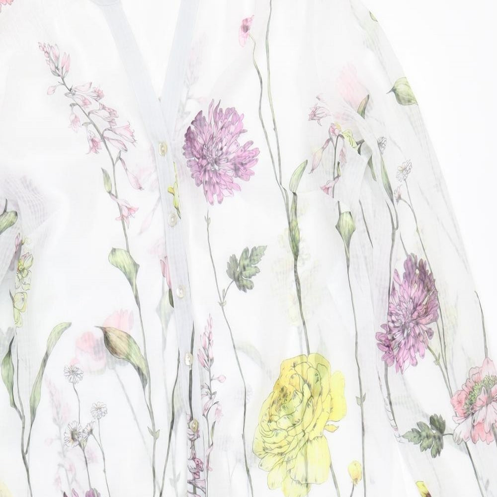 Debenhams Womens White Floral Polyester Tunic Blouse Size 10 V-Neck