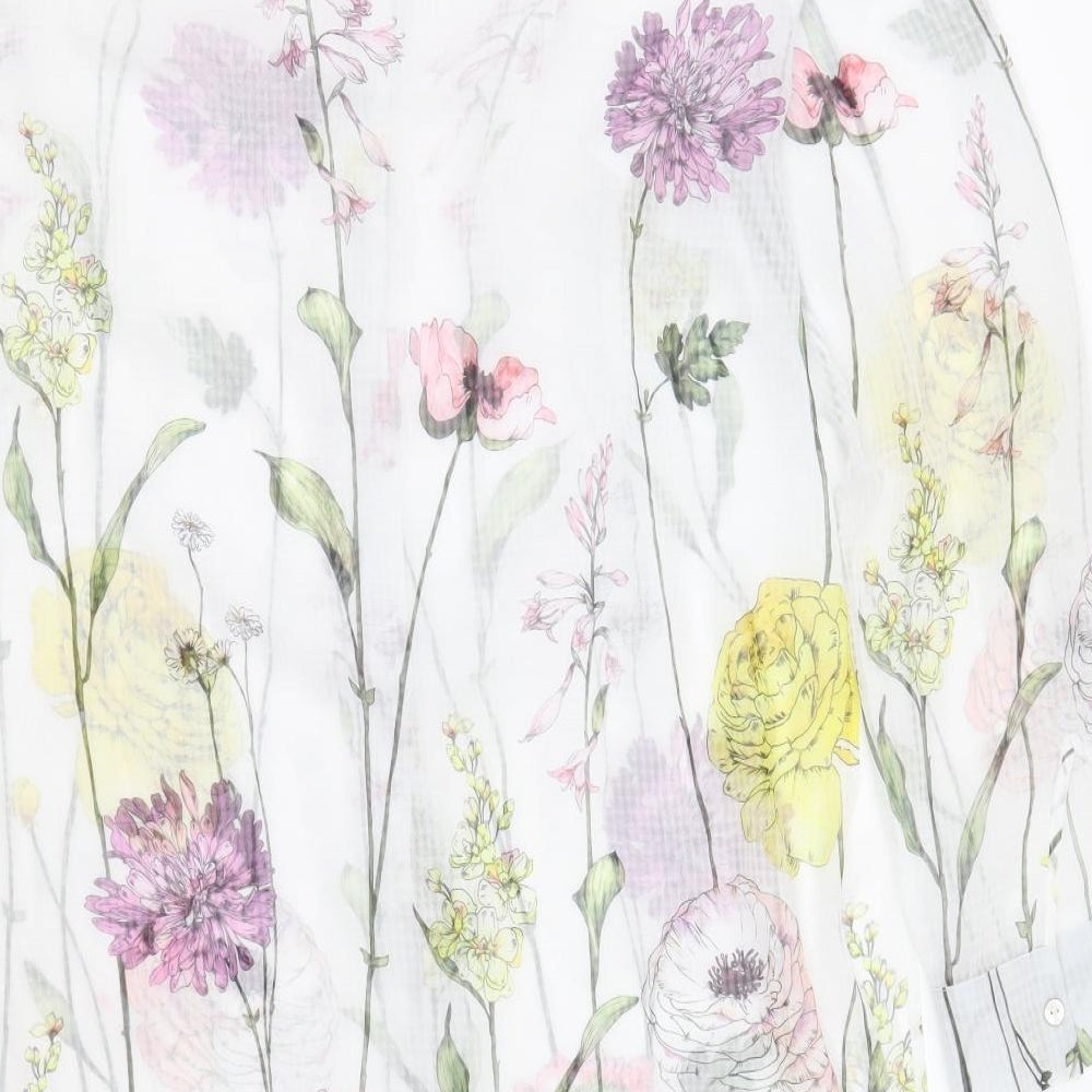 Debenhams Womens White Floral Polyester Tunic Blouse Size 10 V-Neck