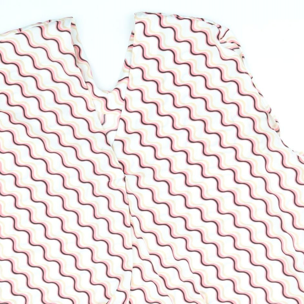 Marks and Spencer Womens White Geometric Polyester Basic Blouse Size 22 V-Neck