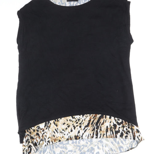 Wallis Womens Black Animal Print Polyester Basic Tank Size 14 Boat Neck