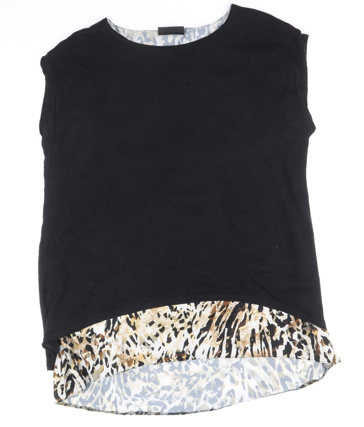 Wallis Womens Black Animal Print Polyester Basic Tank Size 14 Boat Neck