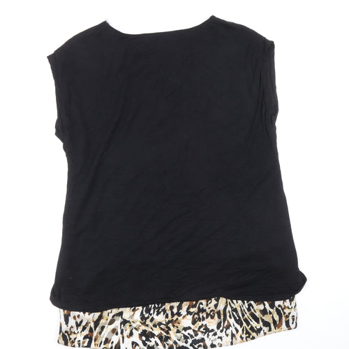 Wallis Womens Black Animal Print Polyester Basic Tank Size 14 Boat Neck