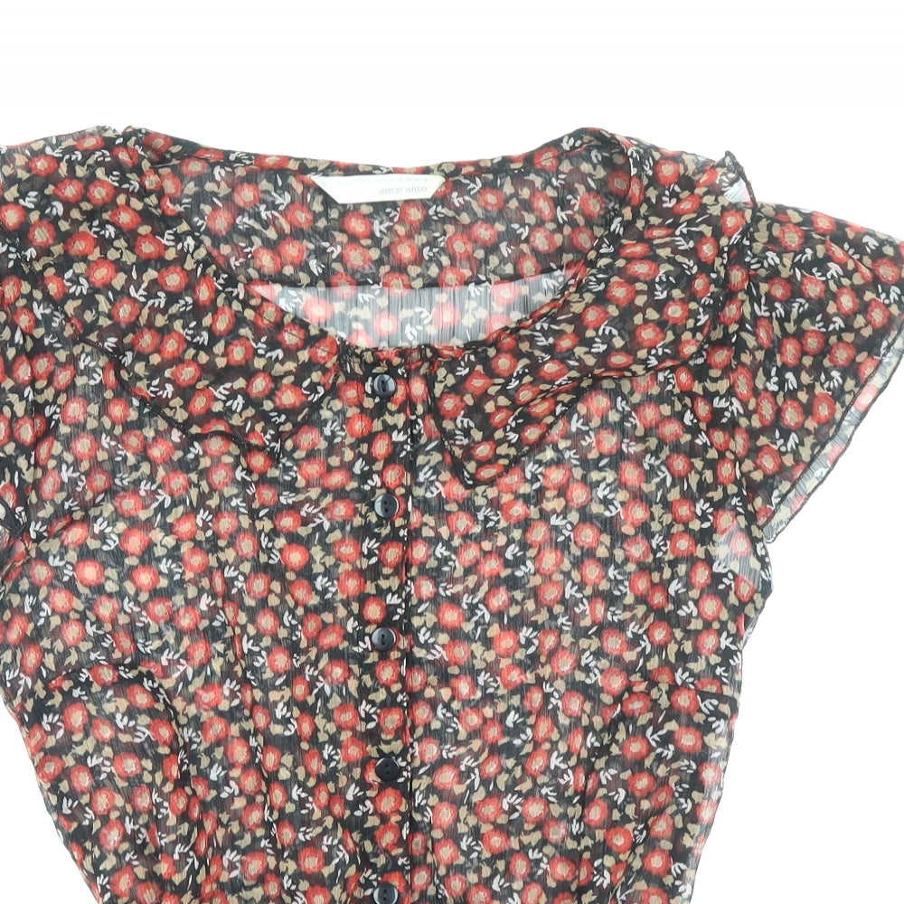 AMARANTO Womens Multicoloured Floral Polyester Basic Blouse Size 16 Boat Neck