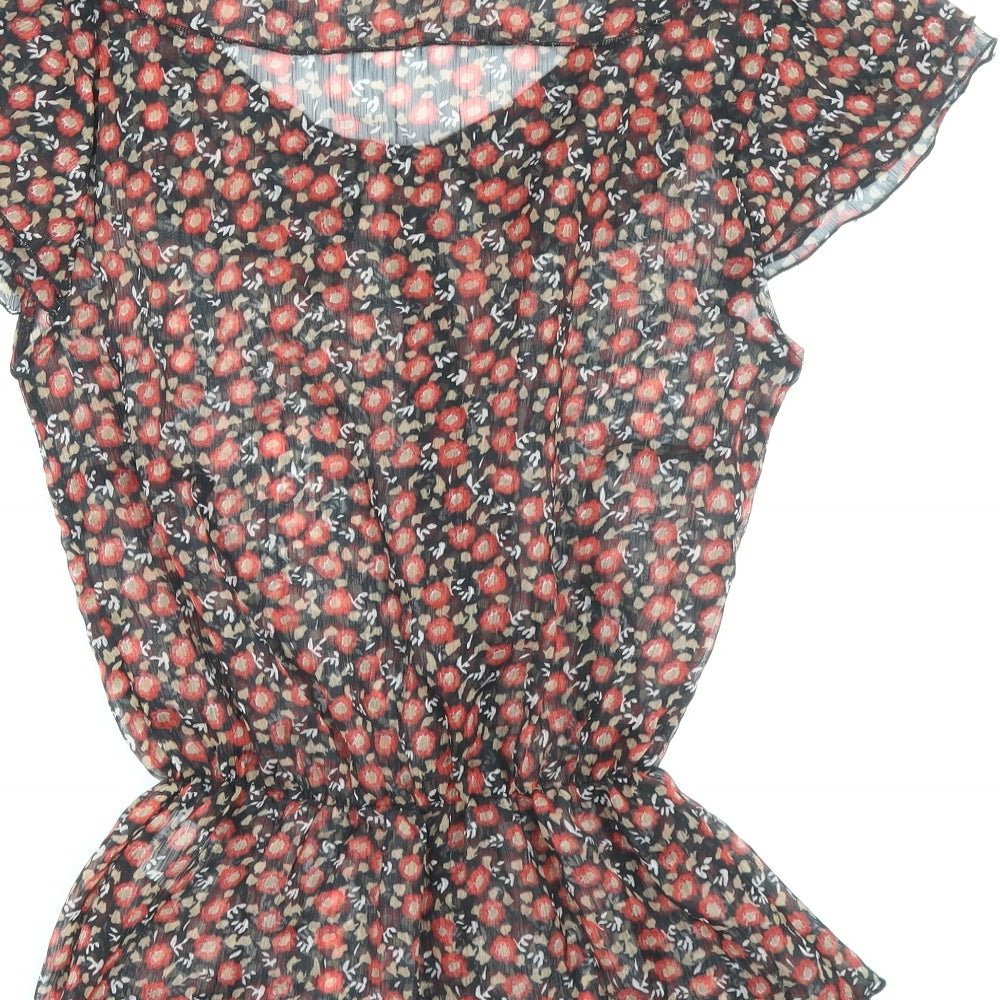 AMARANTO Womens Multicoloured Floral Polyester Basic Blouse Size 16 Boat Neck