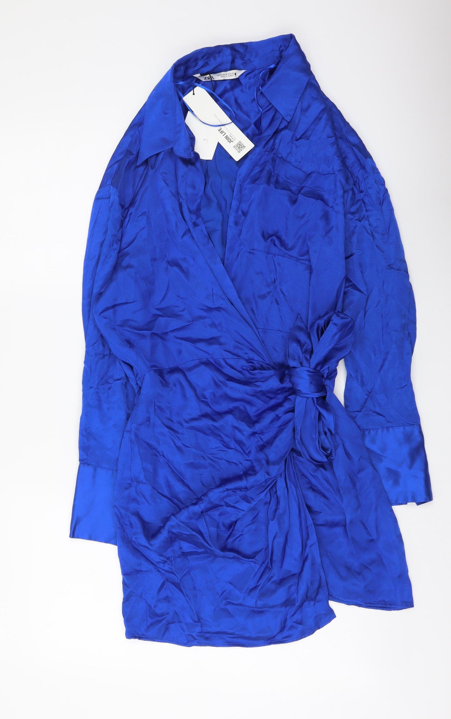 Zara Womens Blue Polyester Shirt Dress Size M Collared Pullover