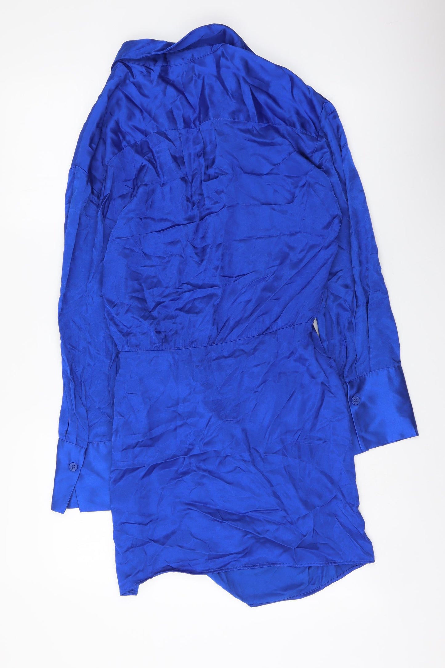 Zara Womens Blue Polyester Shirt Dress Size M Collared Pullover