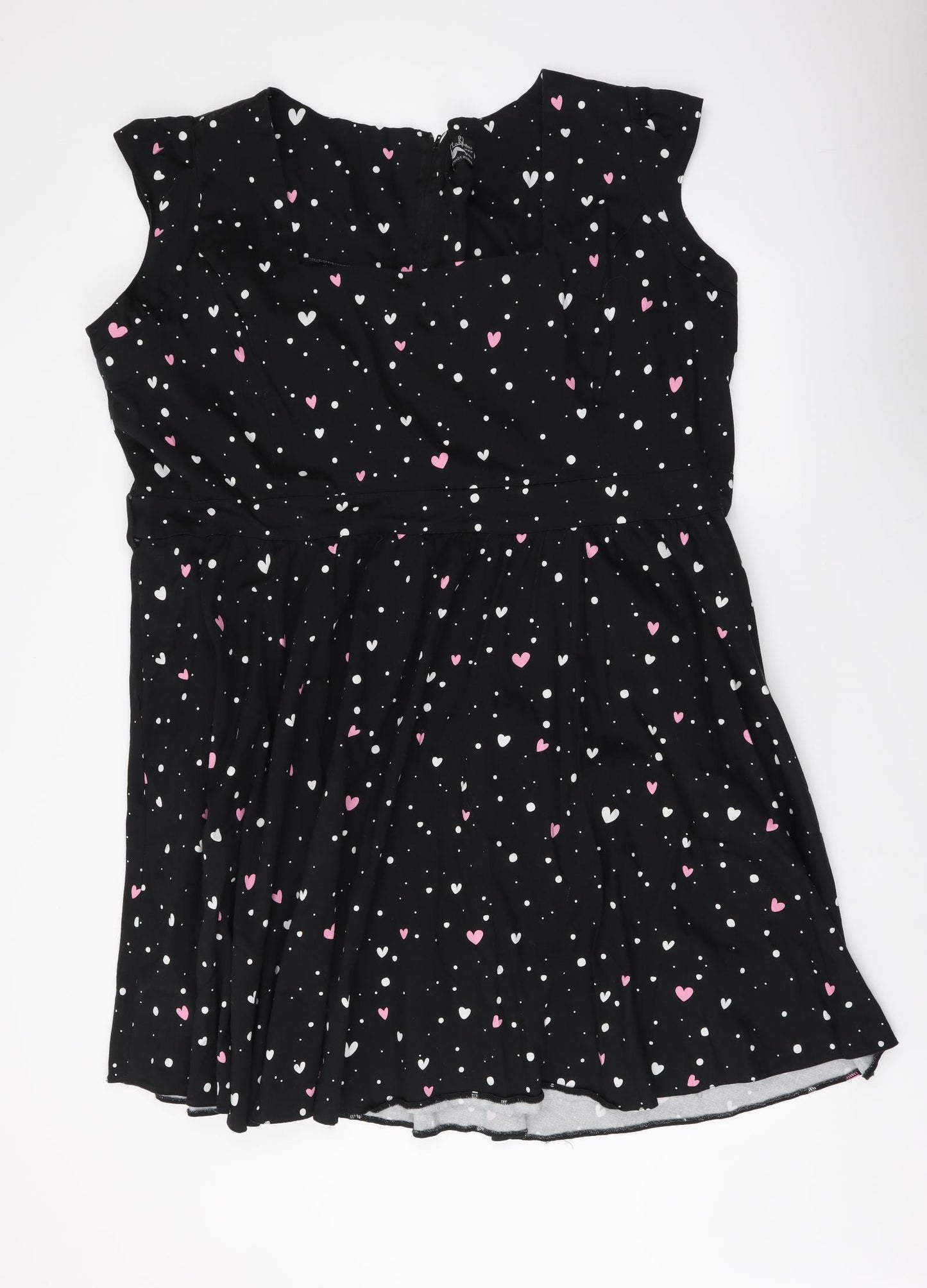 Lady Luptuous Womens Black Geometric Cotton Tank Dress Size 32 Square Neck Zip - Heart Print