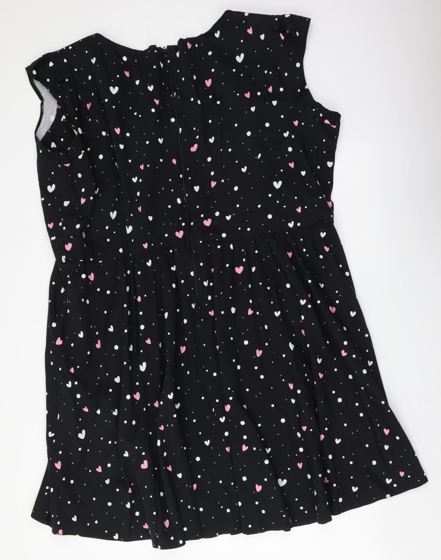 Lady Luptuous Womens Black Geometric Cotton Tank Dress Size 32 Square Neck Zip - Heart Print