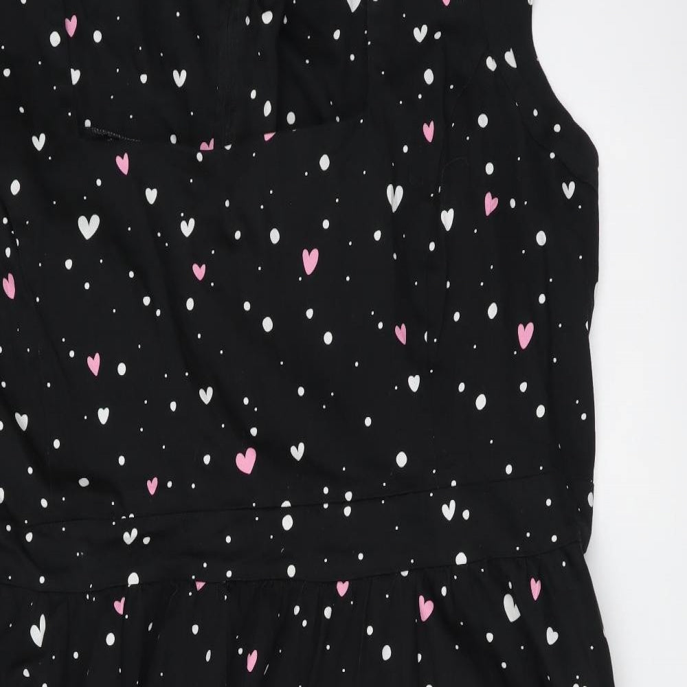 Lady Luptuous Womens Black Geometric Cotton Tank Dress Size 32 Square Neck Zip - Heart Print