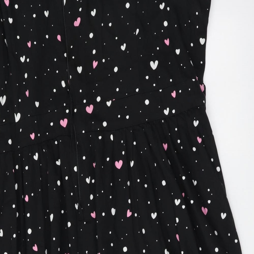 Lady Luptuous Womens Black Geometric Cotton Tank Dress Size 32 Square Neck Zip - Heart Print