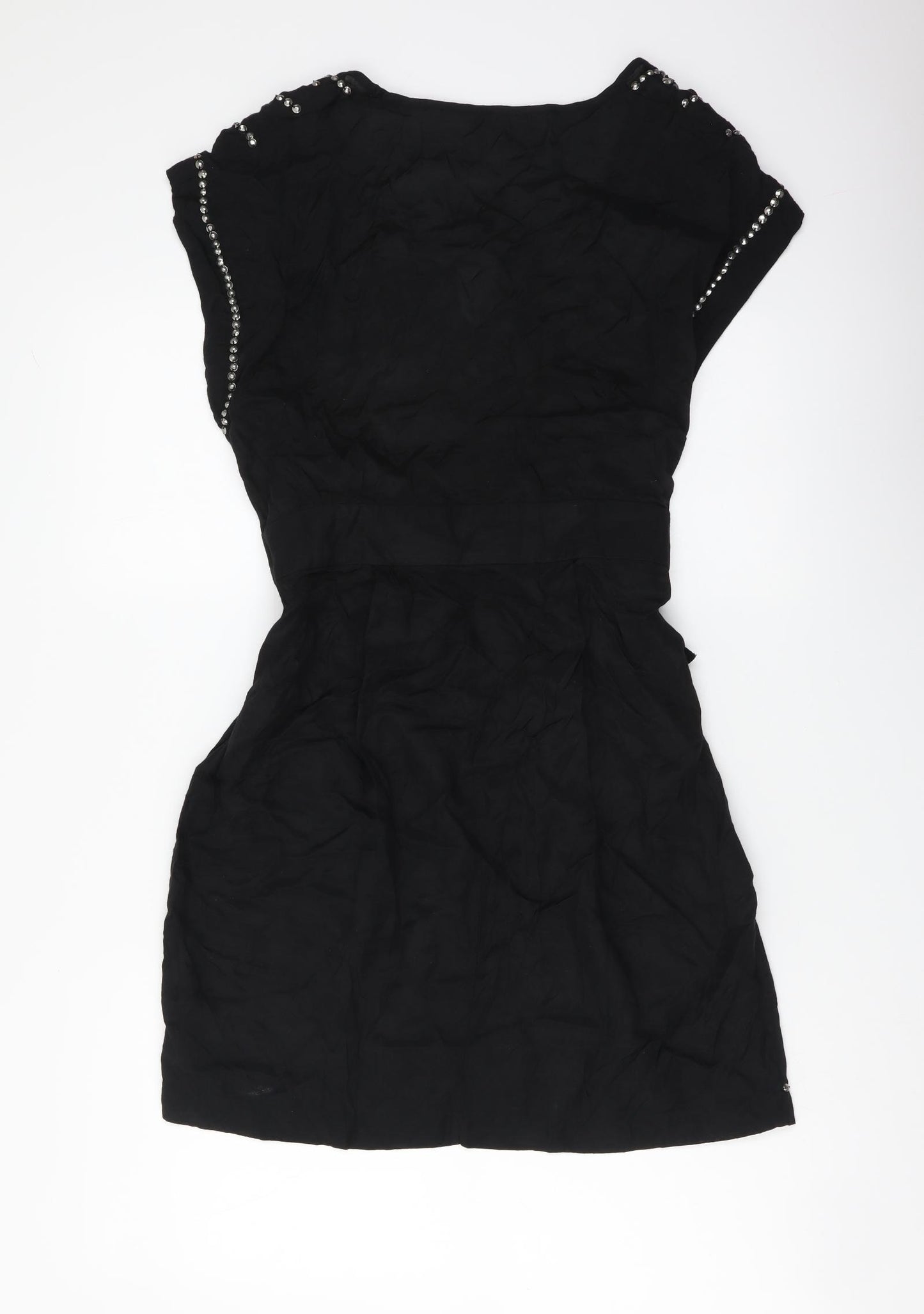 Red Herring Womens Black Viscose Mini Size 14 Boat Neck Tie